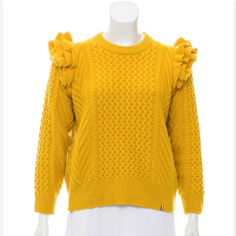 Demylee x Clare V. Cable knit sweater with ruffles